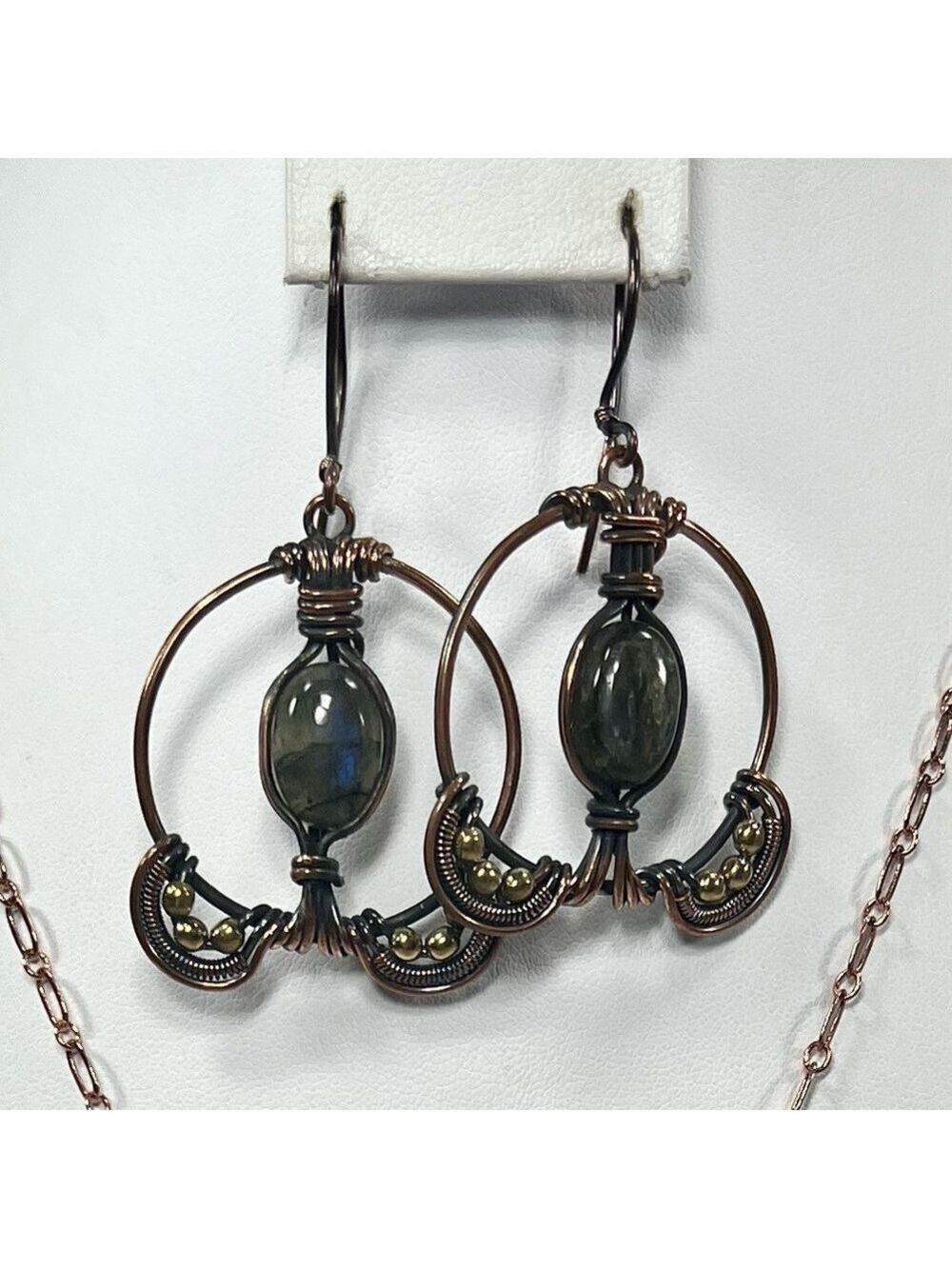 Copper Labradorite Vintage Style Gemstone Hoop Earrings